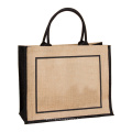 Promotional Custom Logo Silk-Screen Reusable Grocery Burlap Bag Jute Tote Shopping Bag with Cotton Ropes